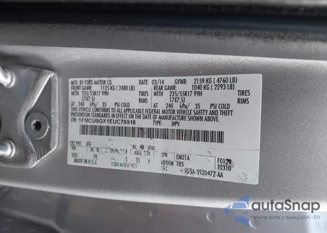 2014 Ford Escape Se z USA, uszkodzony, nr VIN 1FMCU9GX1EUC76918